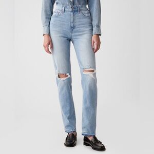 Gap High Rise Cheeky Straight Jeans | Medium Vintage Destroy | sz 32 regular